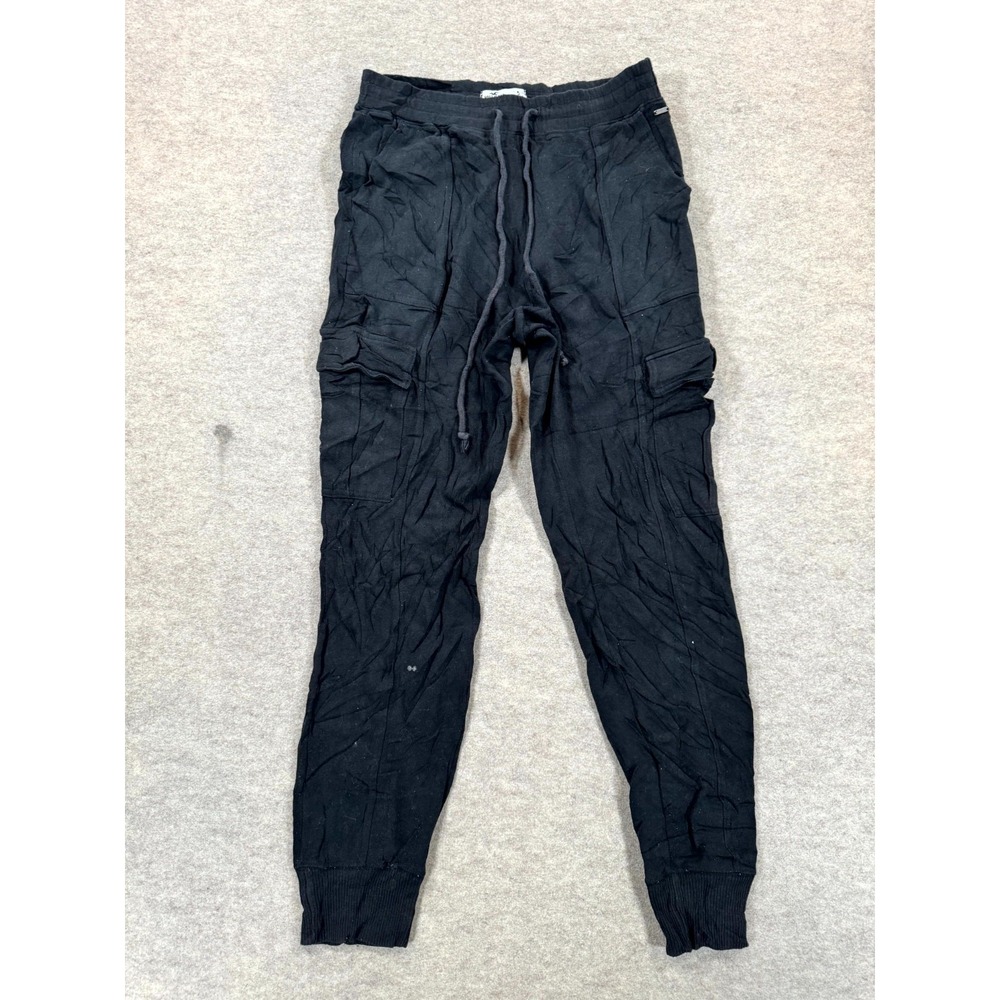 Hollister Utility Cargo Jogger Pants Mens Small Black Tapered Leg Cotton Blend